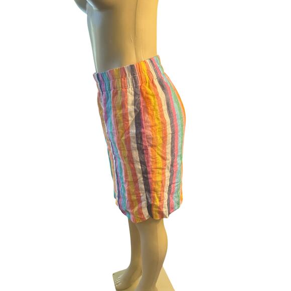 Women XS J.Crew Pull-On Linen Skirt Rainbow Stripe Skirt 100% Linen Summer - Picture 3 of 6